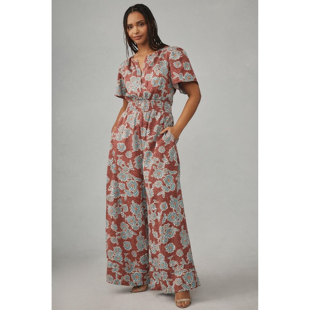 Anthropologie Somerset Jumpsuit‎ Dusky Pink Floral Pockets Size Medium